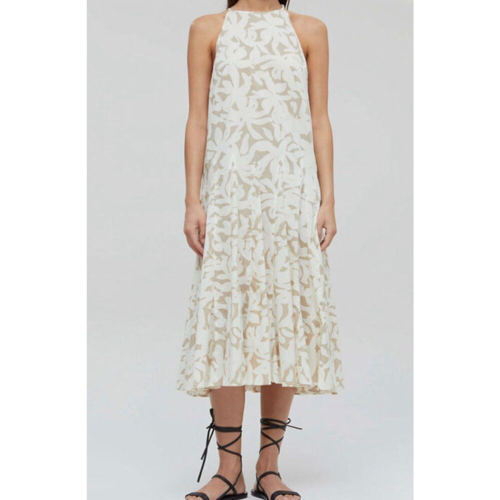 Closed Grain Beige Sleeveless Godet Midi Dress
